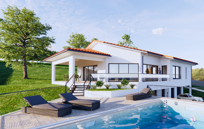 Projet 3D d'une maison avec piscine